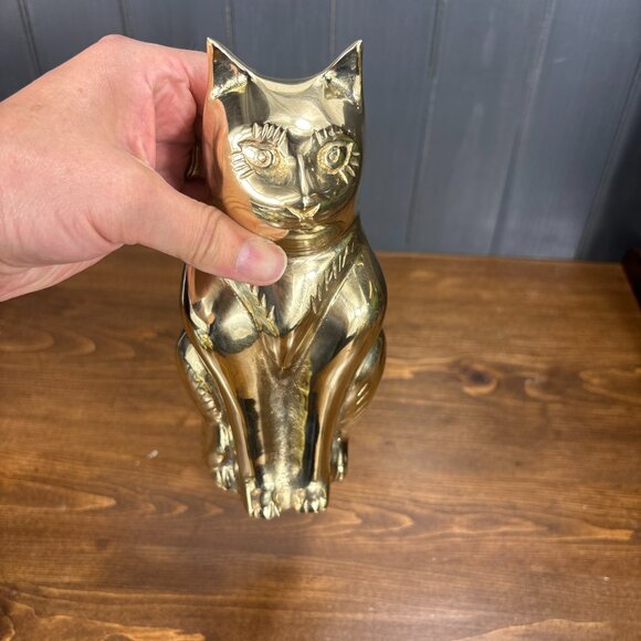 Vintage Brass Cat Figurine MCM Style Feline Sculpture Home Decor for Cat Lover - Picture 12 of 16